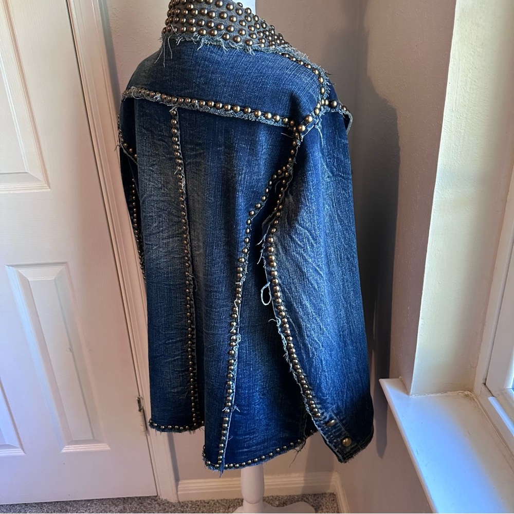 ADORE Western Denim Studded Jean Jacket Blazer, Military style, Large - Picture 8 of 13